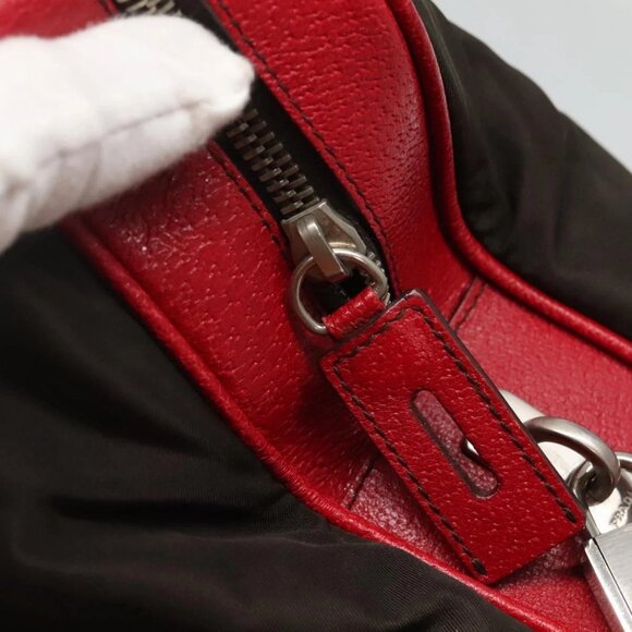 PRADA Hand Bag Nylon Leather Khaki Silver Auth bs24484 - Picture 13 of 16